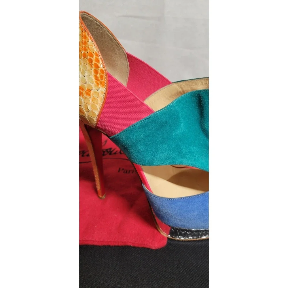 Multicolored Christian Louboutin  Pitou Python And Suede Platform Sandals Sz 39